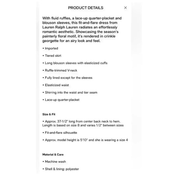 Lauren Ralph Lauren Women's Floral Ruffle-Trim Dress Size 6 Multicolor - Picture 4 of 7